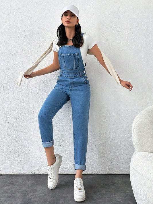Salopeta Dama, Denim, Cu Bretele, Croiala Slim Fit