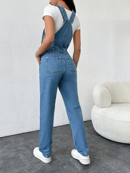 Salopeta Dama, Denim, Cu Bretele, Croiala Slim Fit