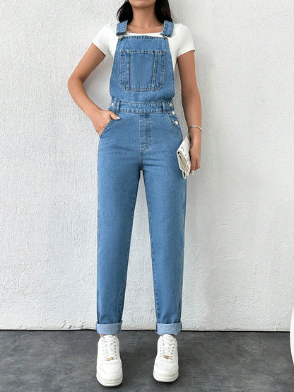 Salopeta Dama, Denim, Cu Bretele, Croiala Slim Fit