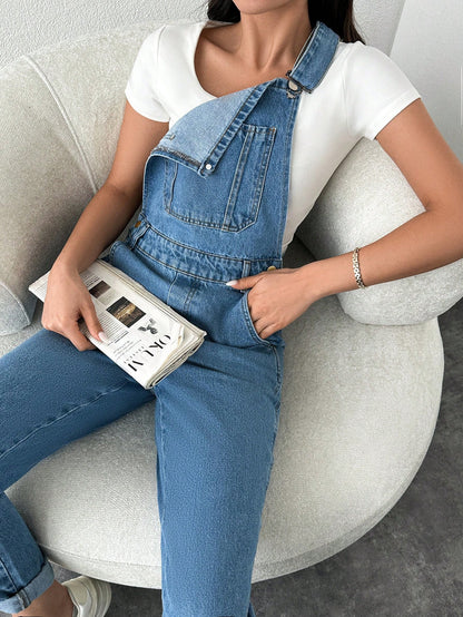 Salopeta Dama, Denim, Cu Bretele, Croiala Slim Fit