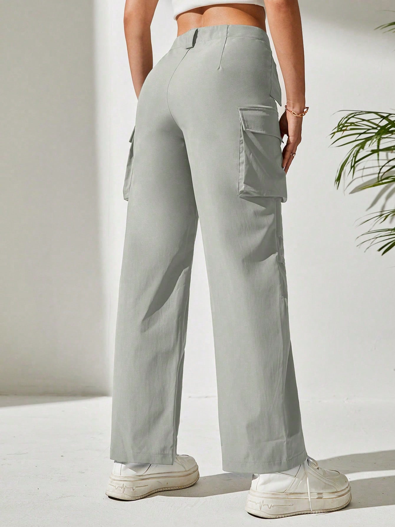 Pantaloni Cargo, Cu talie Inalta & Snur In Talie