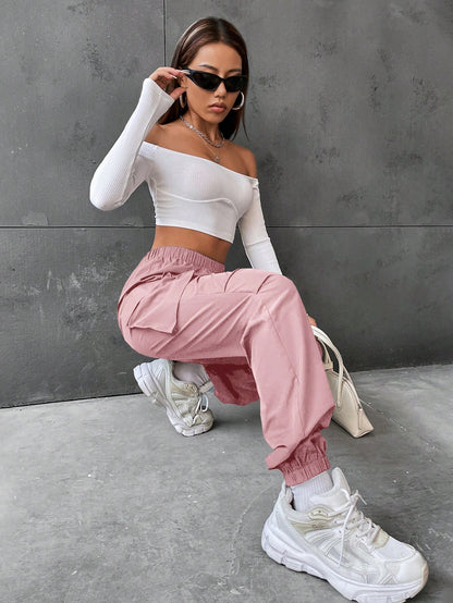 Pantaloni Cargo Dama, Talie Inalta Elastica