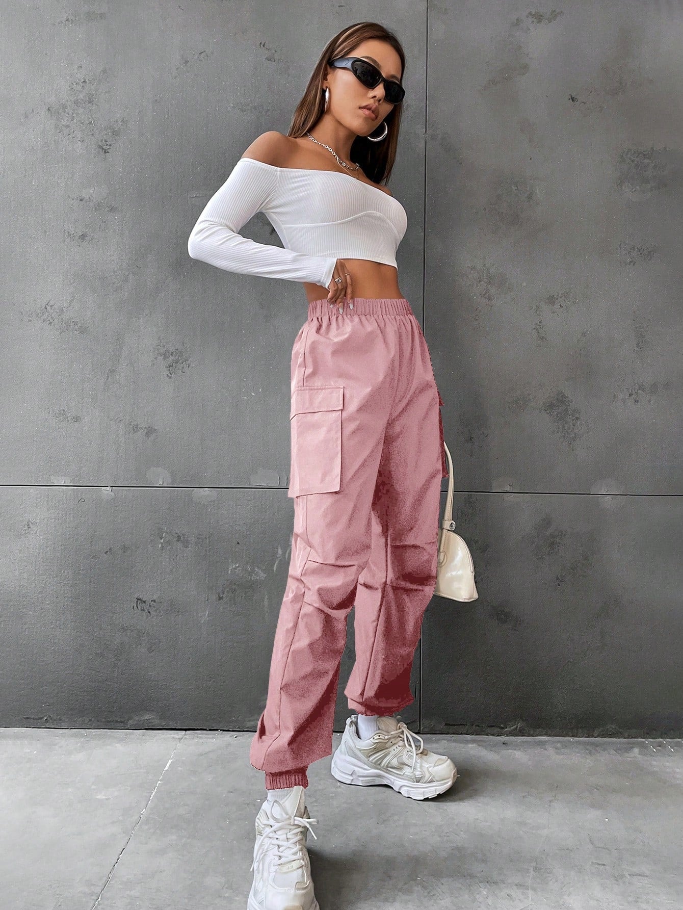 Pantaloni Cargo Dama, Talie Inalta Elastica