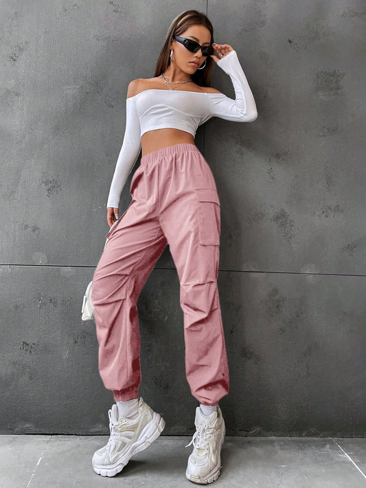 Pantaloni Cargo Dama, Talie Inalta Elastica