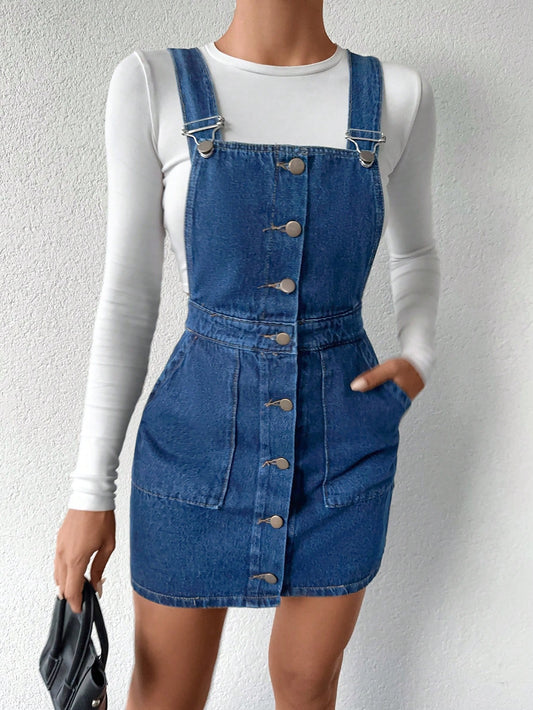 Salopeta Dama, Rochie Scurta, Cu Bretele, Croiala Lejera