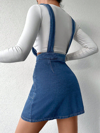 Salopeta Dama, Rochie Scurta, Cu Bretele, Croiala Lejera