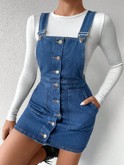 Salopeta Dama, Rochie Scurta, Cu Bretele, Croiala Lejera