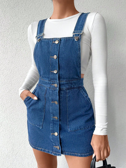 Salopeta Dama, Rochie Scurta, Cu Bretele, Croiala Lejera