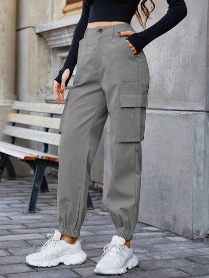 Pantaloni Cargo Dama, Talie Inalta Elastica