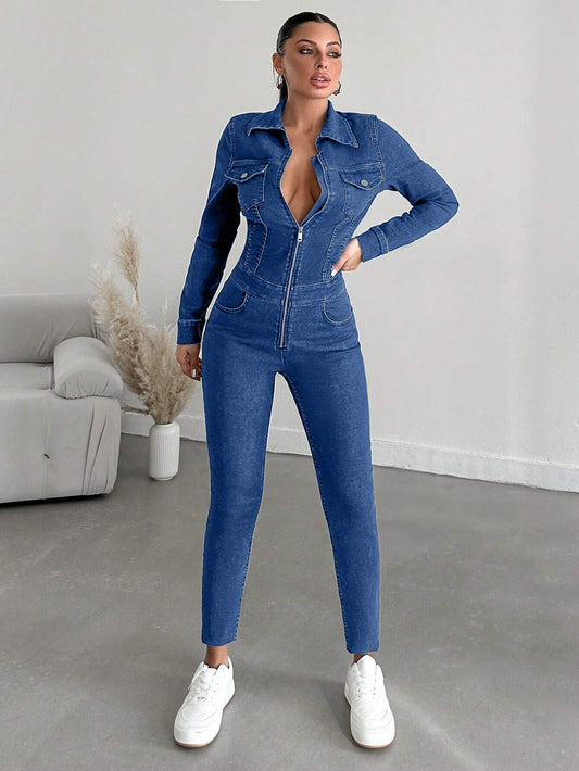 Salopeta Dama, Croiala Slim Fit, Cu Maneca Lunga Si fermoar