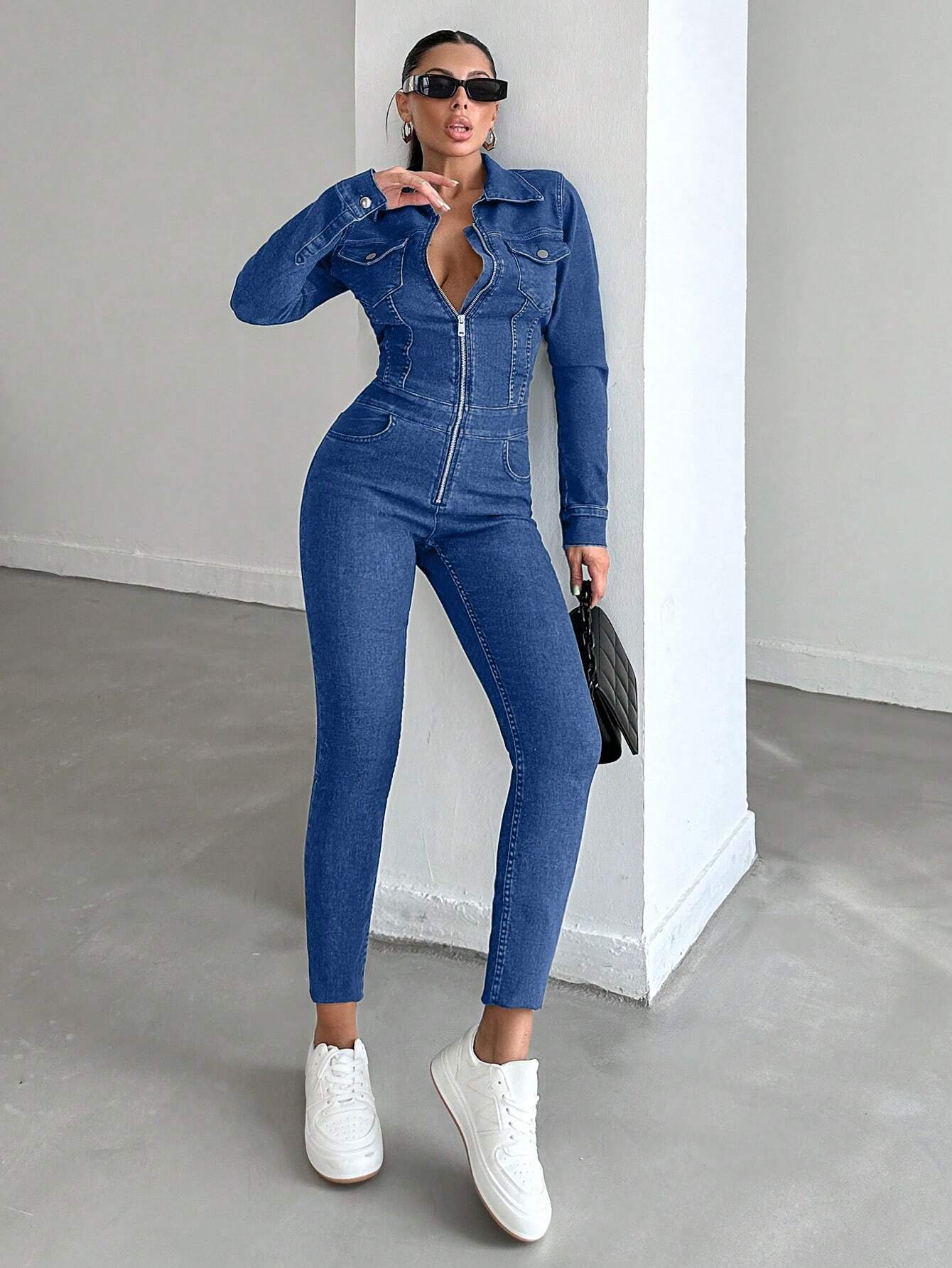 Salopeta Dama, Croiala Slim Fit, Cu Maneca Lunga Si fermoar