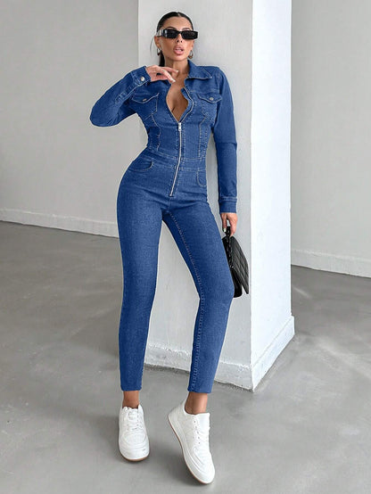 Salopeta Dama, Croiala Slim Fit, Cu Maneca Lunga Si fermoar