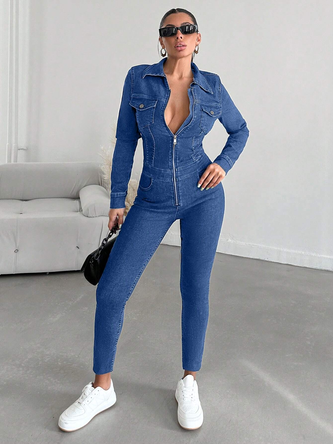 Salopeta Dama, Croiala Slim Fit, Cu Maneca Lunga Si fermoar