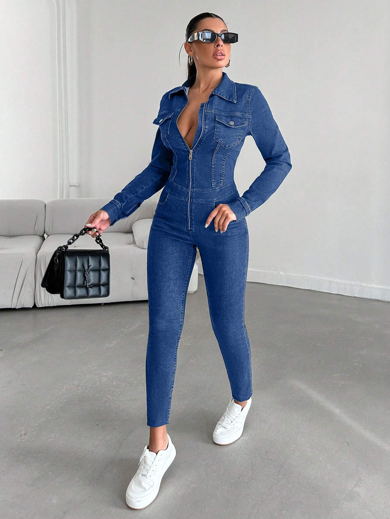Salopeta Dama, Croiala Slim Fit, Cu Maneca Lunga Si fermoar