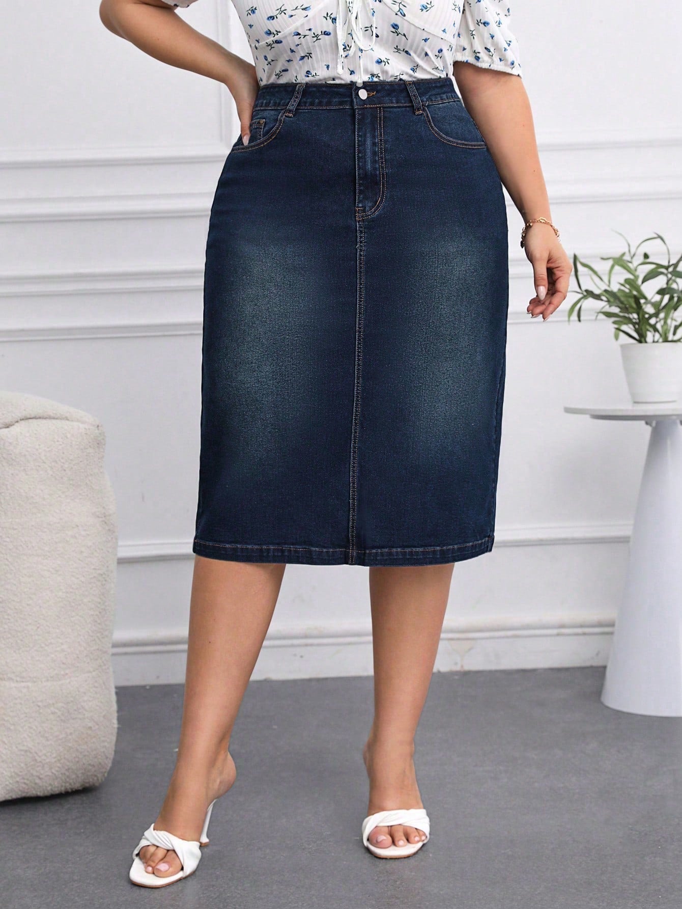 Fusta Dama, PLUS SIZE, Talie Inalta, Cu Buzunare