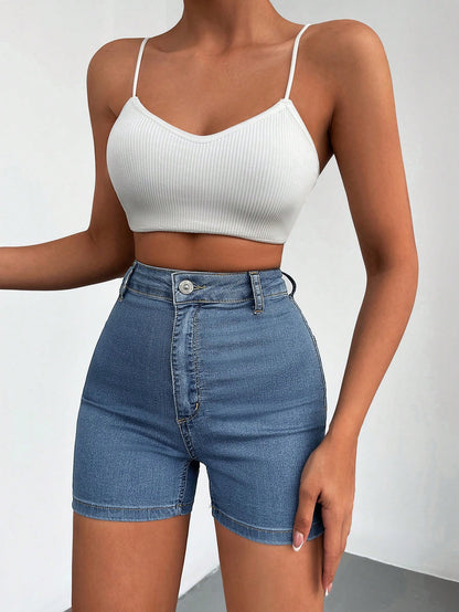Blugi Dama, Scurti, Croiala Slim-Fit & Talie Inalta
