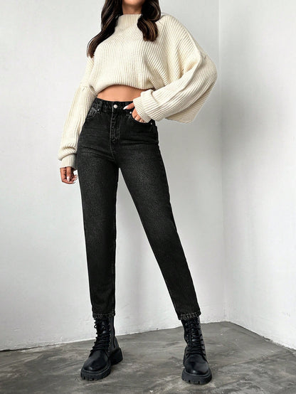 Blugi dama, Cropped, Talie Inalta, Croiala Slim-Fit