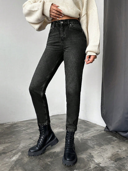 Blugi dama, Cropped, Talie Inalta, Croiala Slim-Fit