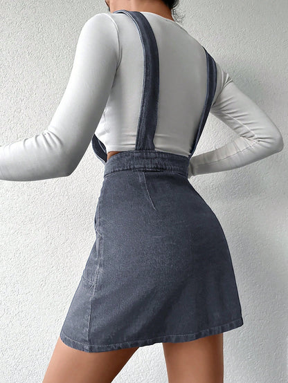 Salopeta Dama, Rochie Scurta, Cu Bretele, Croiala Lejera
