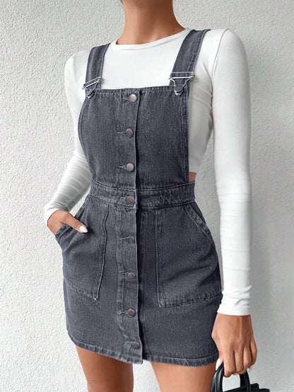 Salopeta Dama, Rochie Scurta, Cu Bretele, Croiala Lejera
