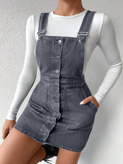 Salopeta Dama, Rochie Scurta, Cu Bretele, Croiala Lejera