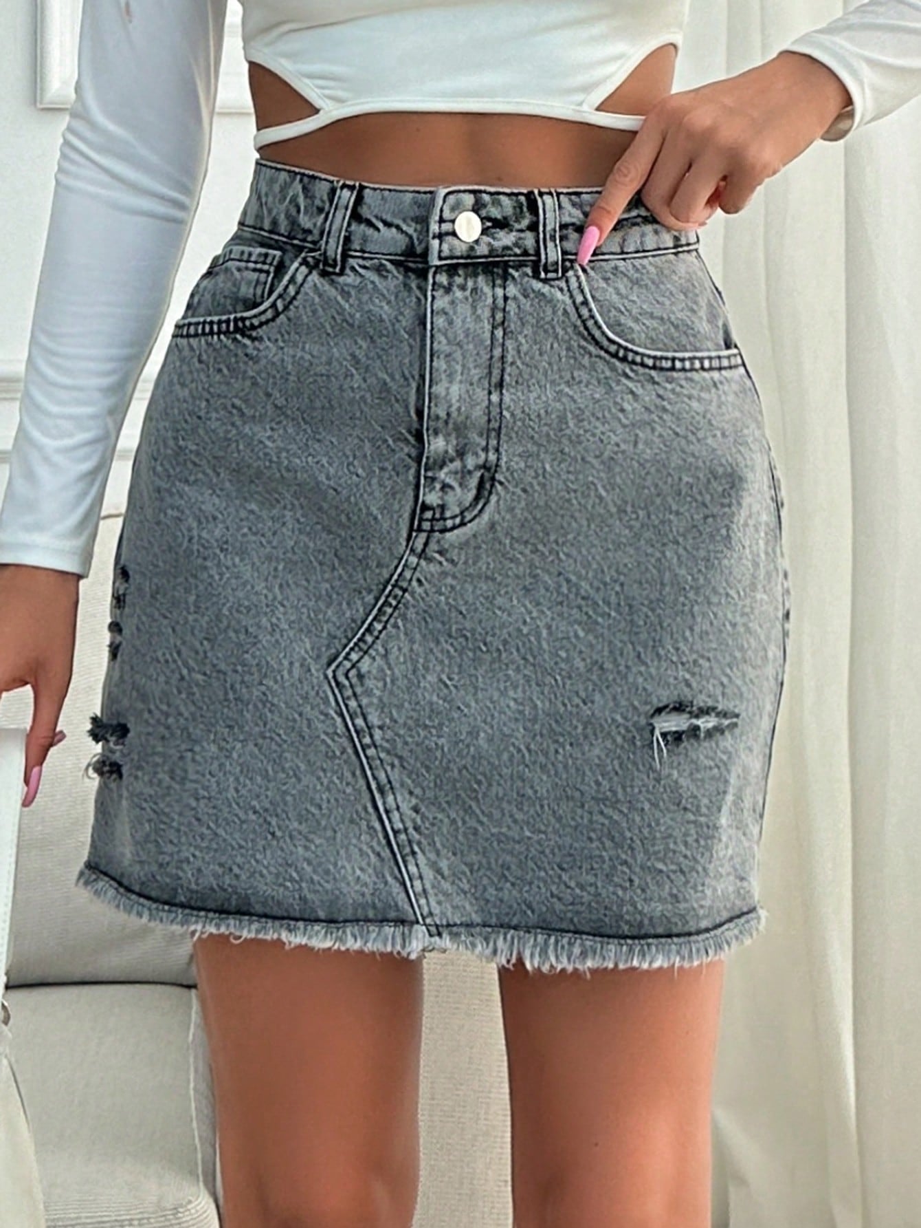 Fusta Dama, Scurta, Denim, Talie Inalta