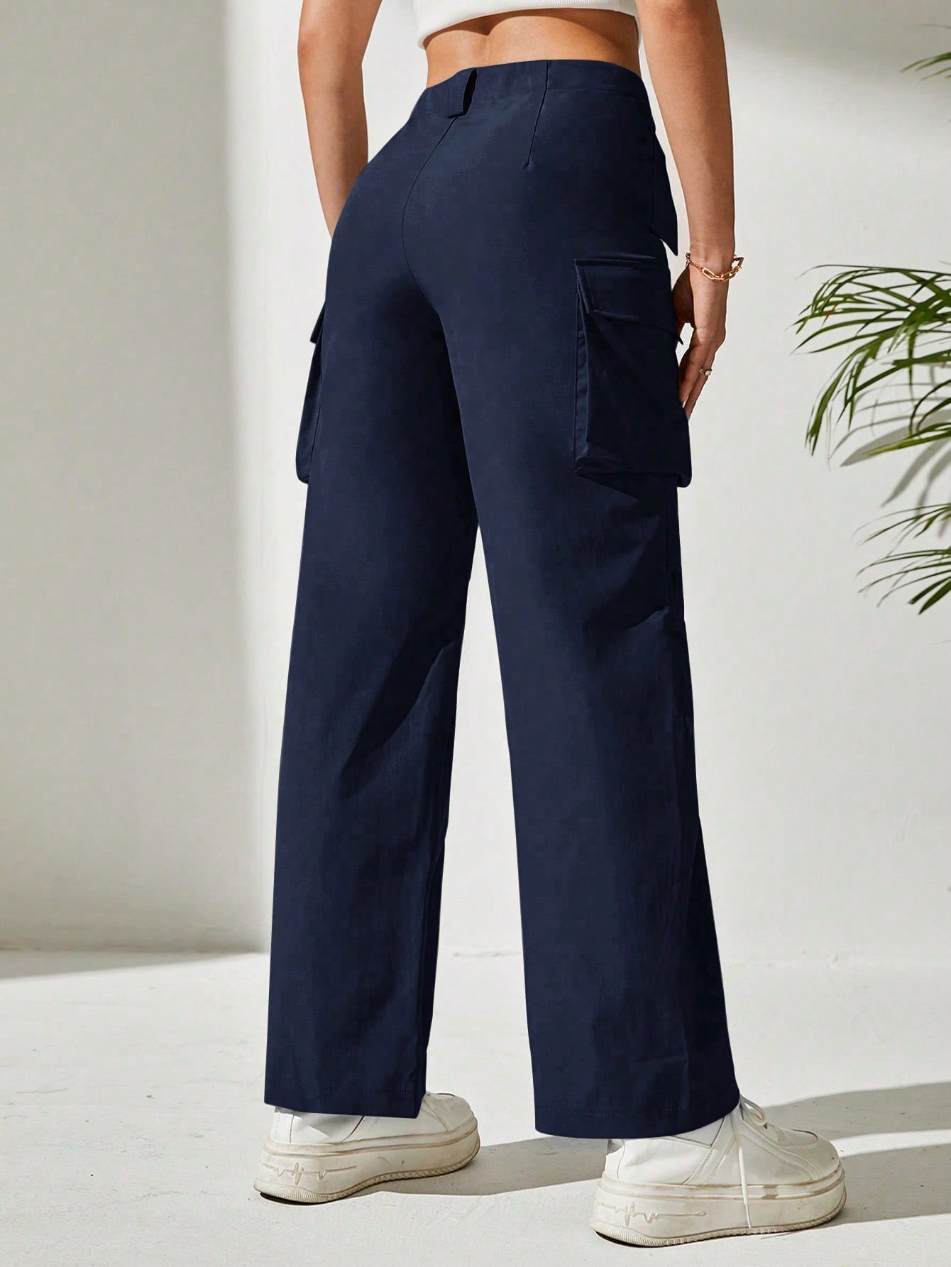 Pantaloni Cargo, Cu talie Inalta & Snur In Talie