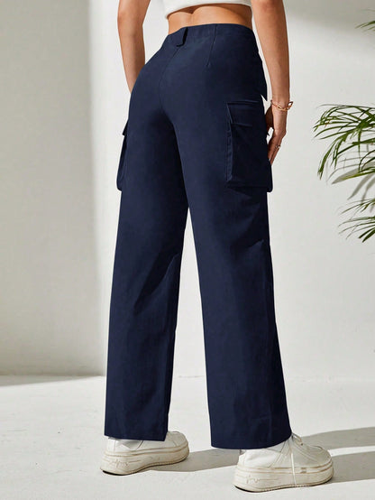 Pantaloni Cargo, Cu talie Inalta & Snur In Talie