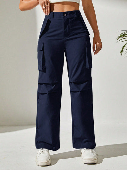 Pantaloni Cargo, Cu talie Inalta & Snur In Talie