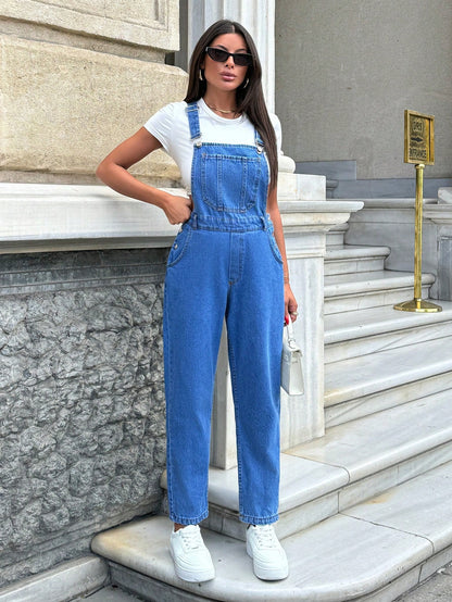 Salopeta Dama, Denim, Cu Bretele, Croiala Slim Fit