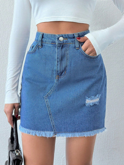 Fusta Dama, Scurta, Denim, Talie Inalta