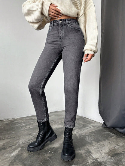 Blugi dama, Cropped, Talie Inalta, Croiala Slim-Fit
