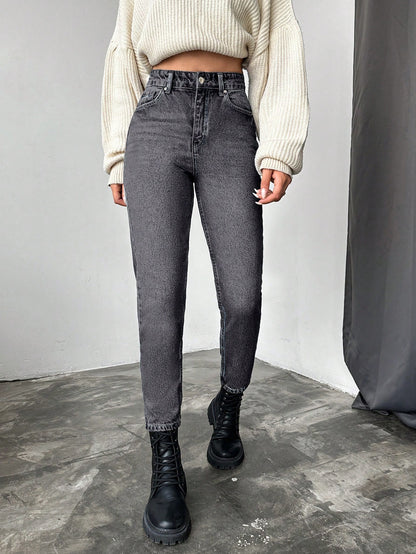 Blugi dama, Cropped, Talie Inalta, Croiala Slim-Fit