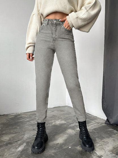 Blugi dama, Cropped, Talie Inalta, Croiala Slim-Fit