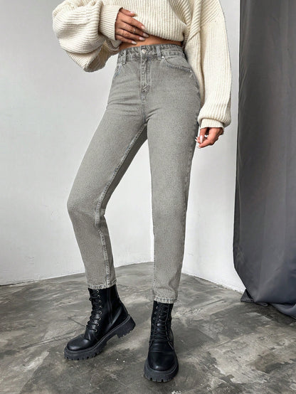 Blugi dama, Cropped, Talie Inalta, Croiala Slim-Fit