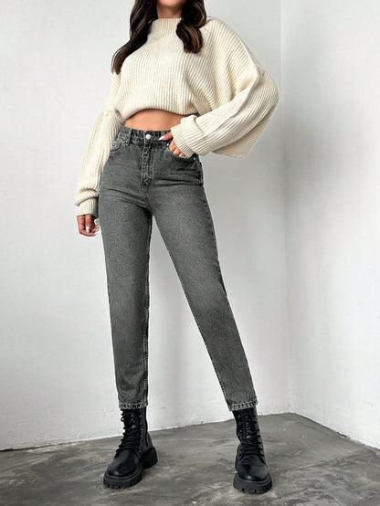 Blugi dama, Cropped, Talie Inalta, Croiala Slim-Fit