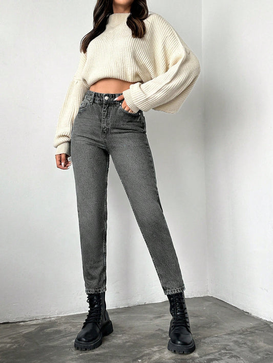 Blugi dama, Cropped, Talie Inalta, Croiala Slim-Fit