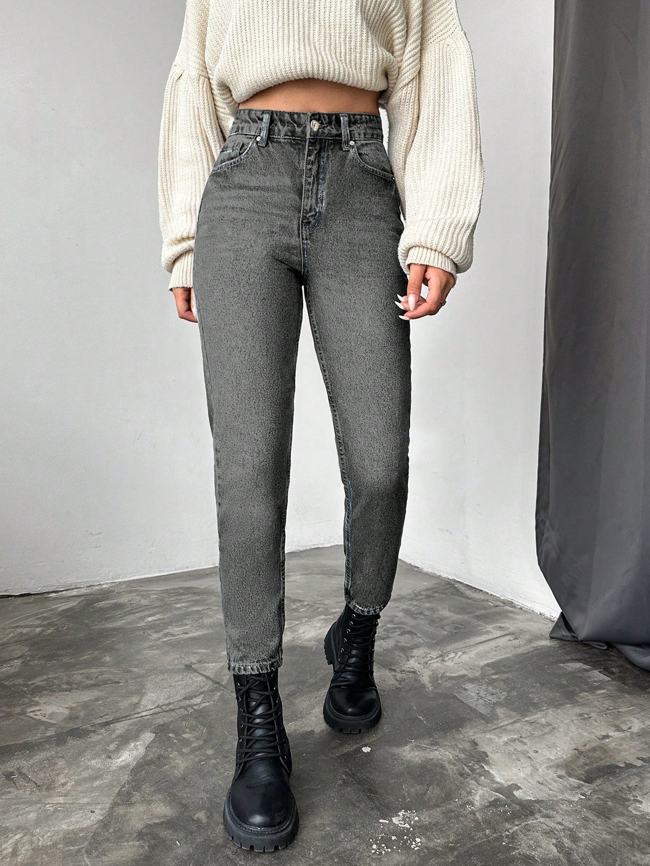 Blugi dama, Cropped, Talie Inalta, Croiala Slim-Fit
