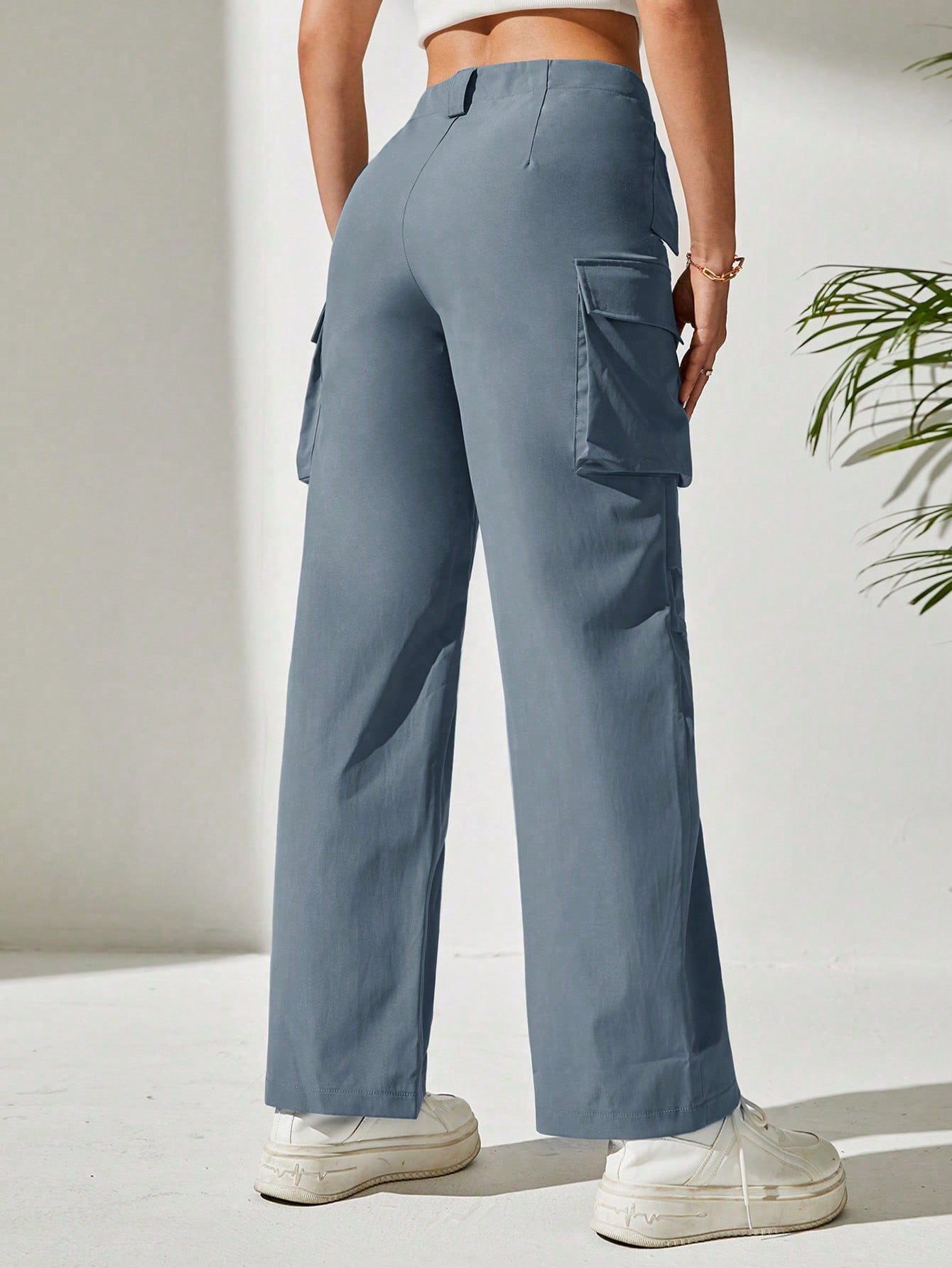 Pantaloni Cargo, Cu talie Inalta & Snur In Talie