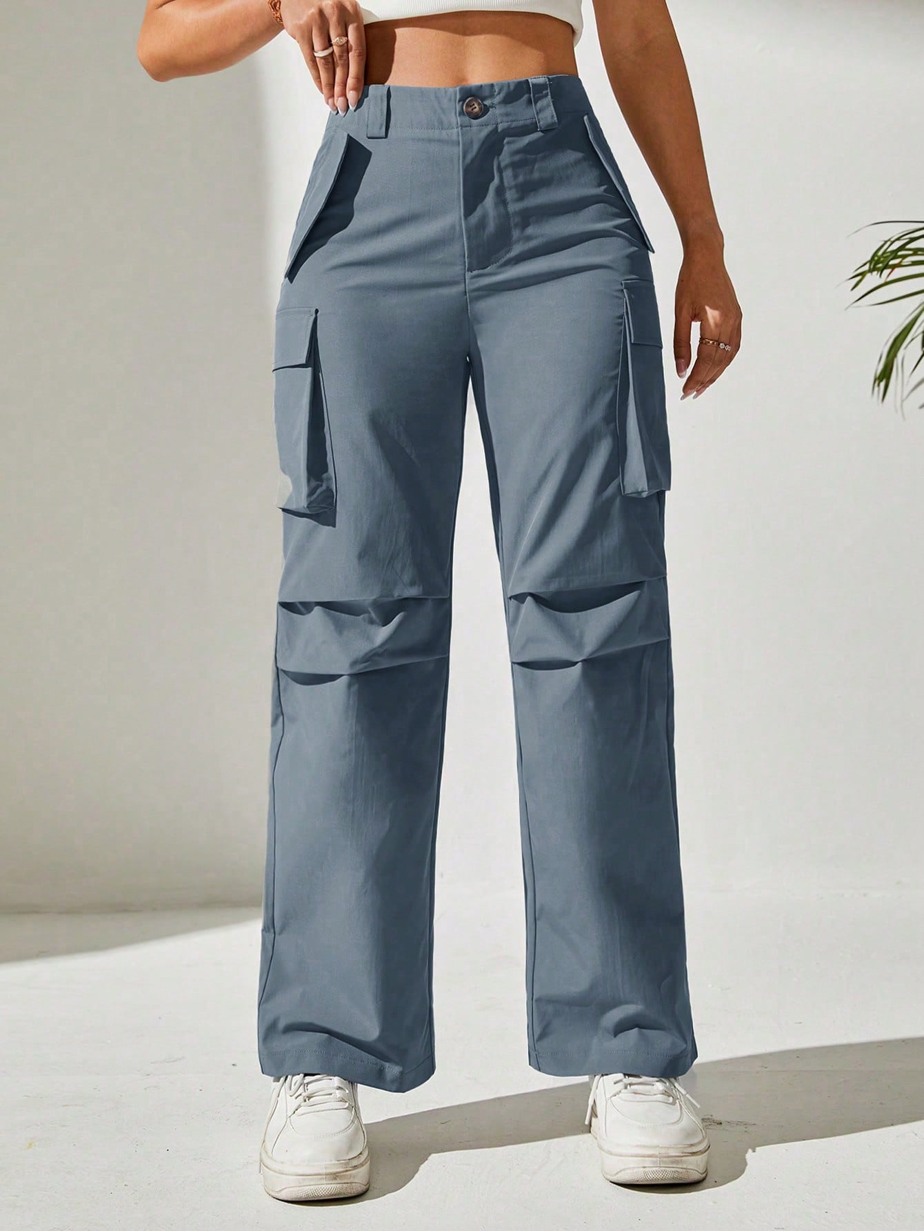 Pantaloni Cargo, Cu talie Inalta & Snur In Talie