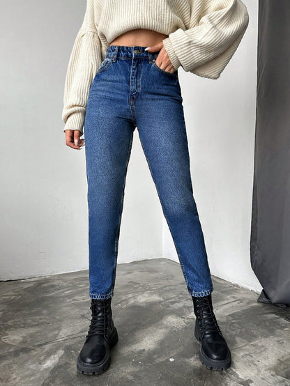 Blugi dama, Cropped, Talie Inalta, Croiala Slim-Fit