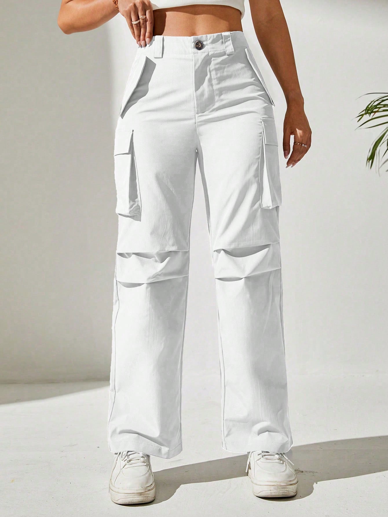 Pantaloni Cargo, Cu talie Inalta & Snur In Talie
