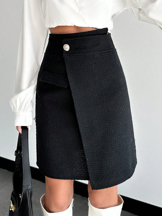 Fusta Scurta Dama, Croiala Asimetrica, Tweed