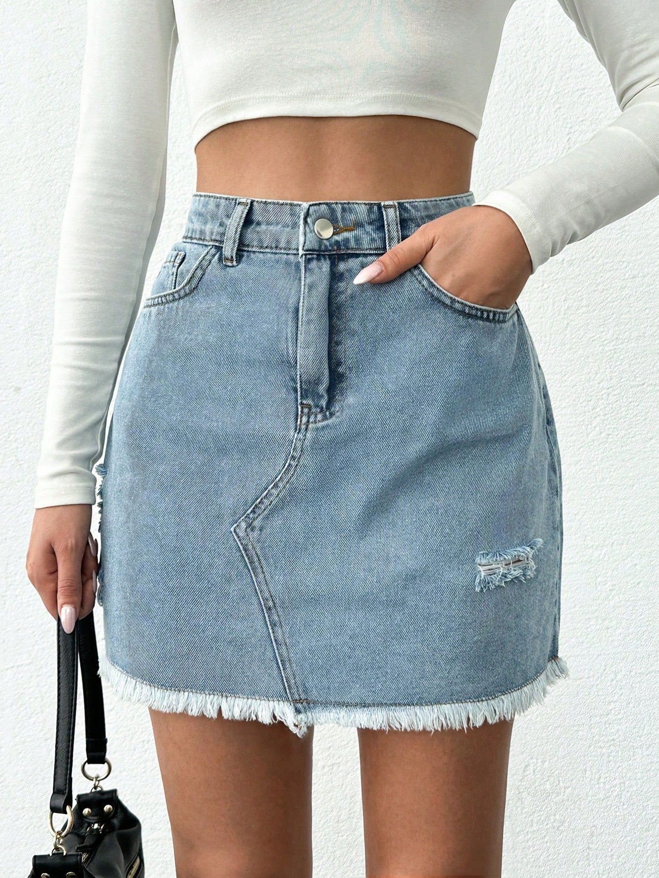 Fusta Dama, Scurta, Denim, Talie Inalta
