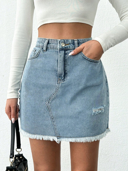 Fusta Dama, Scurta, Denim, Talie Inalta