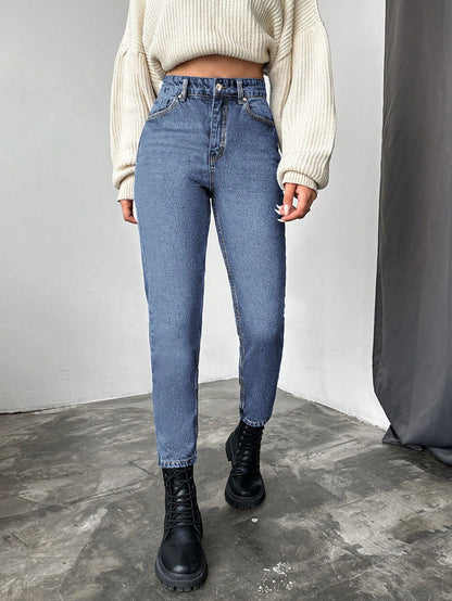 Blugi dama, Cropped, Talie Inalta, Croiala Slim-Fit