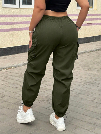 Pantaloni Cargo, PLUS SIZE, Slim Fit, Talie Inalta
