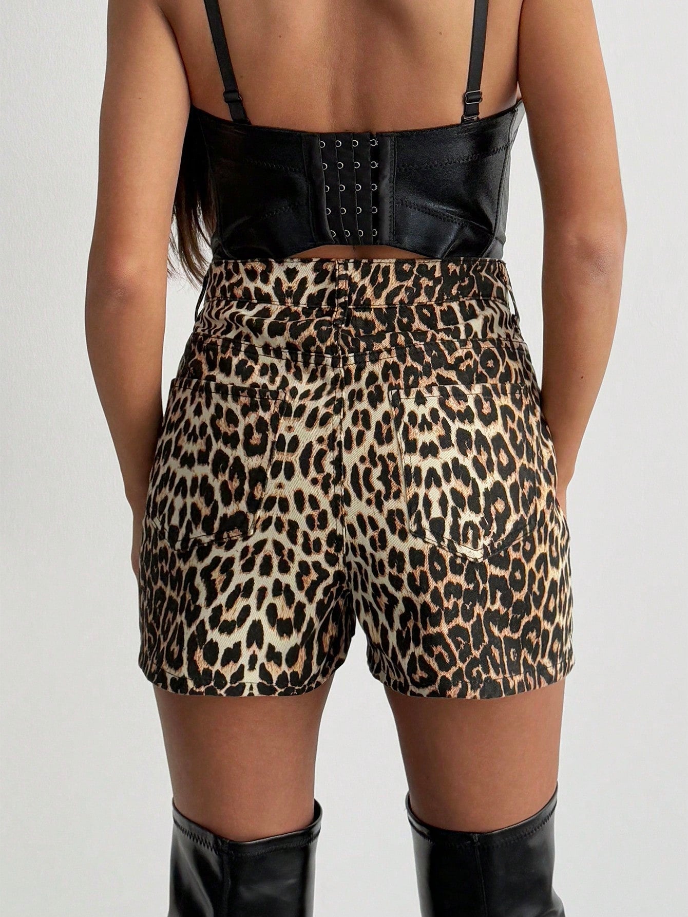 Blugi Dama, Scurti, Imprimeu Leopard, Talie Inalta