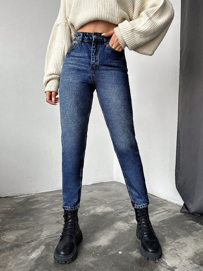 Blugi dama, Cropped, Talie Inalta, Croiala Slim-Fit