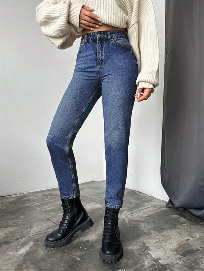 Blugi dama, Cropped, Talie Inalta, Croiala Slim-Fit